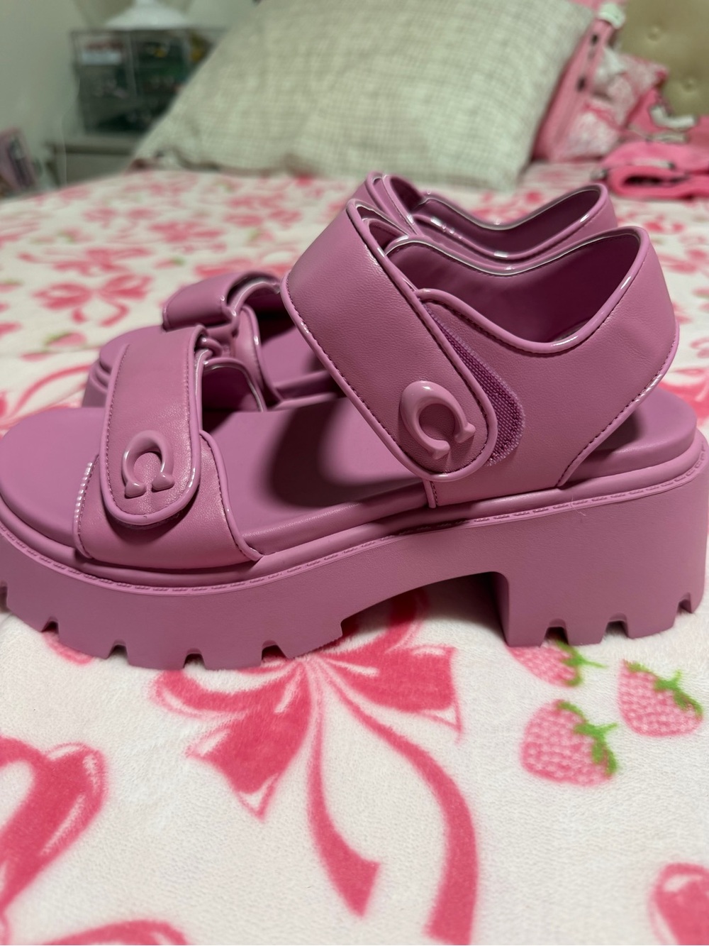 Coach Chunky Pink Platform Strap Sandals - Picture 2 of 7